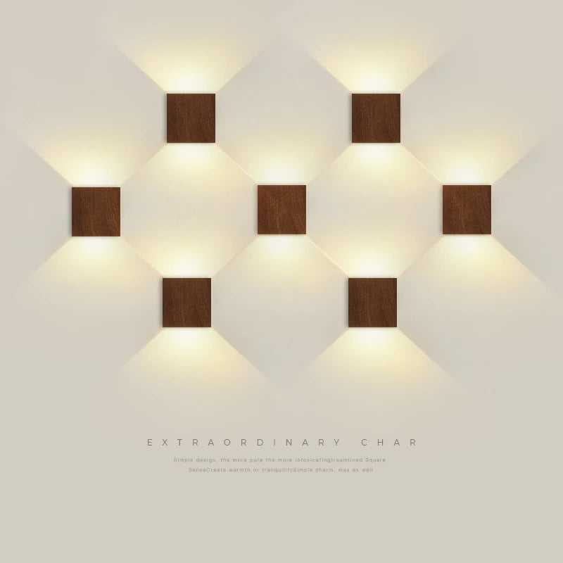 Applique murale LED en bois nordique carrée