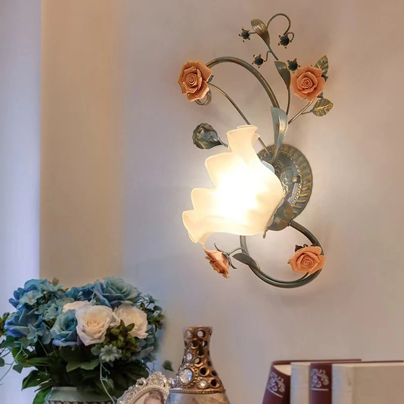 Applique Murale en Céramique Rose de Style Pastoral