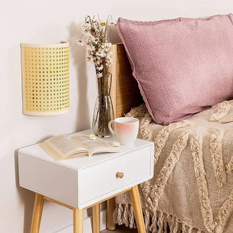 Applique murale japonaise en rotin LED pour salon et chambre