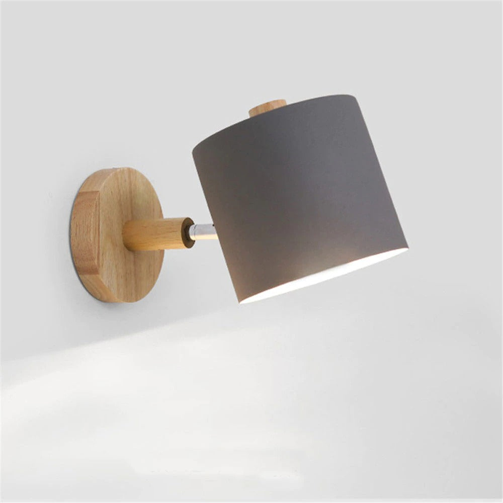 Applique murale scandinave bois et abat-jour rond Mon Applique Gris