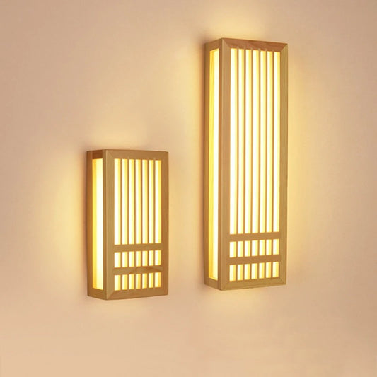 Title: Applique murale LED en bois massif de style japonais