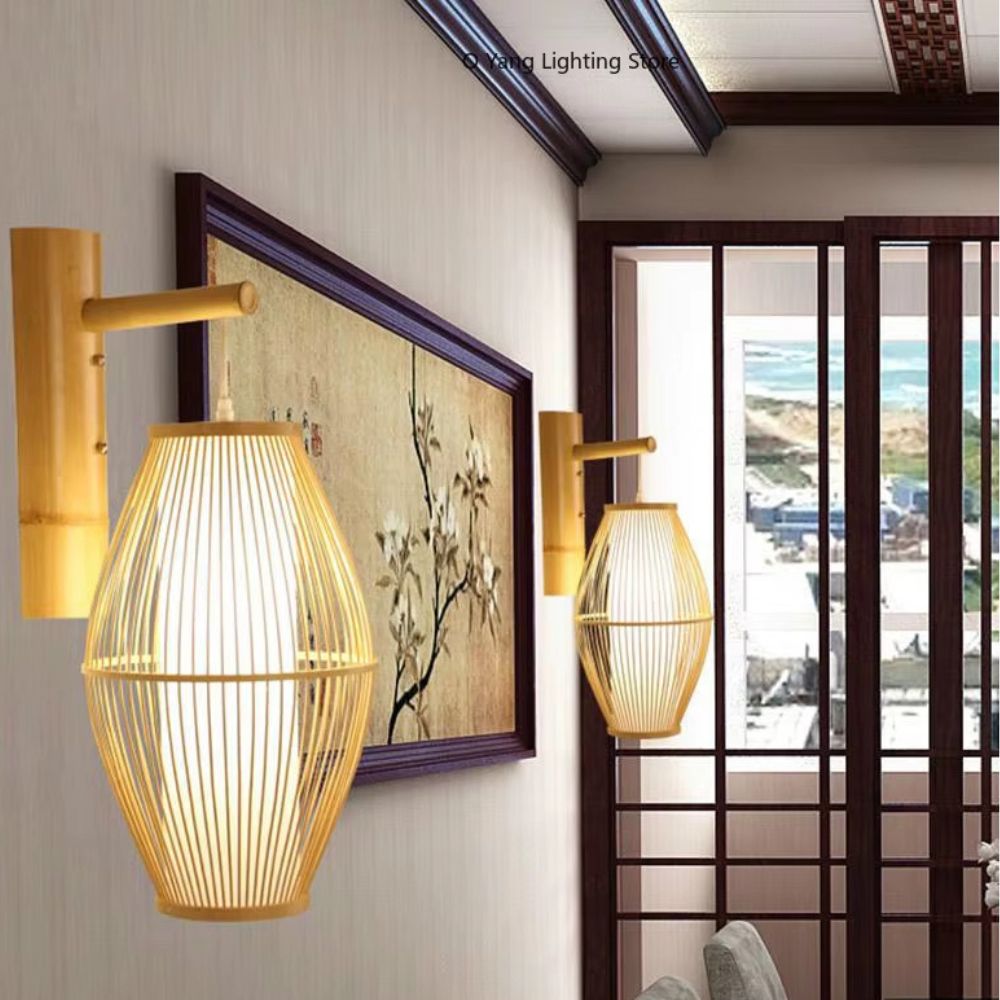 Applique Murale en Bambou et Rotin Japonisante