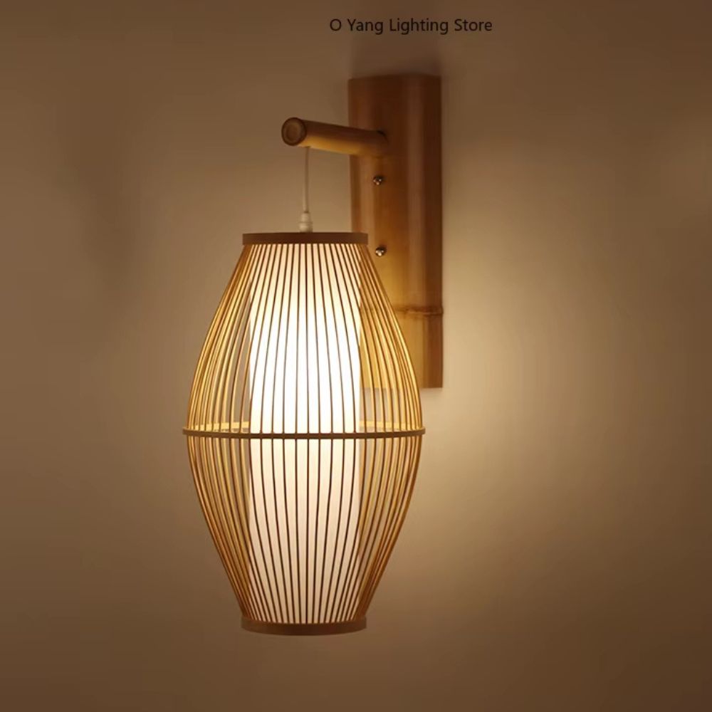 Applique Murale en Bambou et Rotin Japonisante