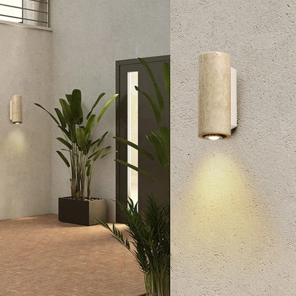 Applique Murale en Marbre Cylindrique et Bois