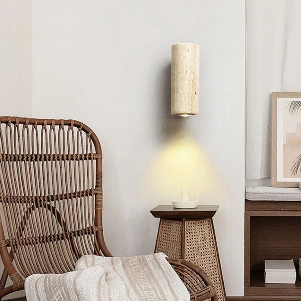 Applique Murale en Marbre Cylindrique et Bois