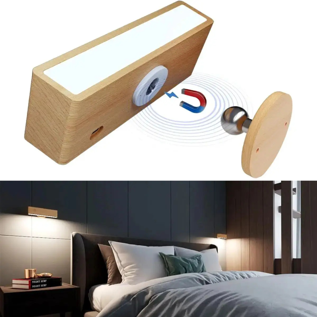 Applique murale liseuse sans fil en bois avec télécommande