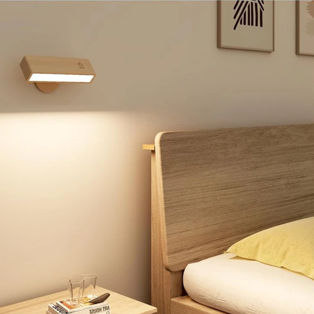 Applique murale liseuse sans fil en bois avec télécommande