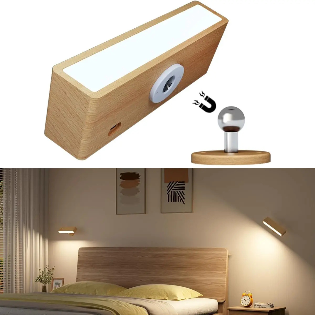 Applique murale liseuse sans fil en bois avec télécommande