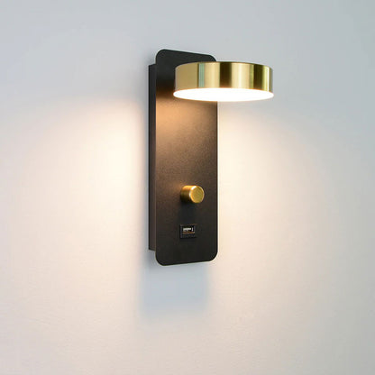 Applique murale tête de lit LED circulaire chargeur USB intégré  Mon Applique Noire & Dorée  